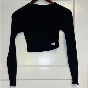 Alexander Wang Black Ribbed Long Sleeve Crop Top